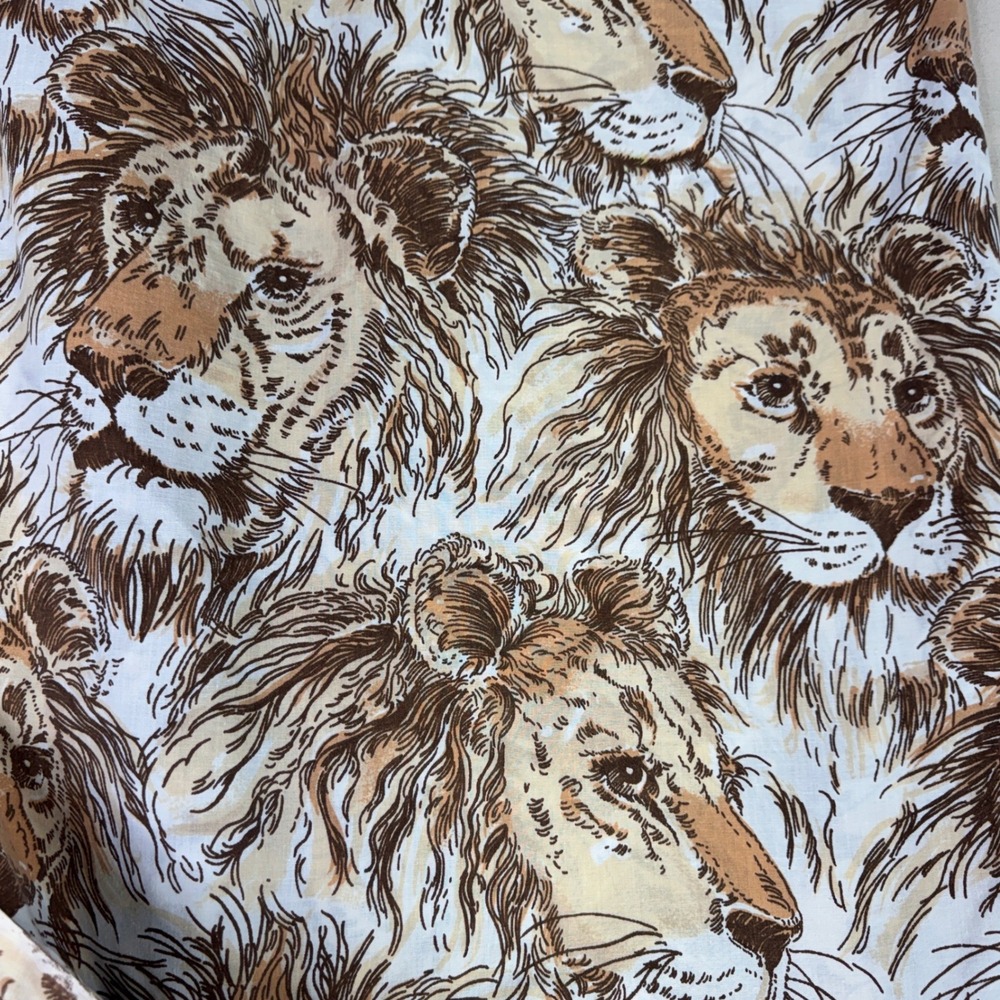 Bibb Vintage Lion Print Queen Flat Sheet Brown Tan Safari‎ Retro 70s Muslin